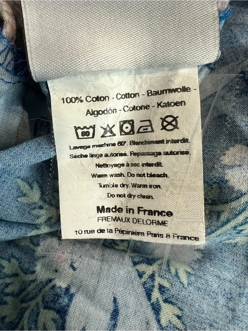 Yves Delorme Palmio Blue King Duvet Cover Floral 100% Cotton Made in France